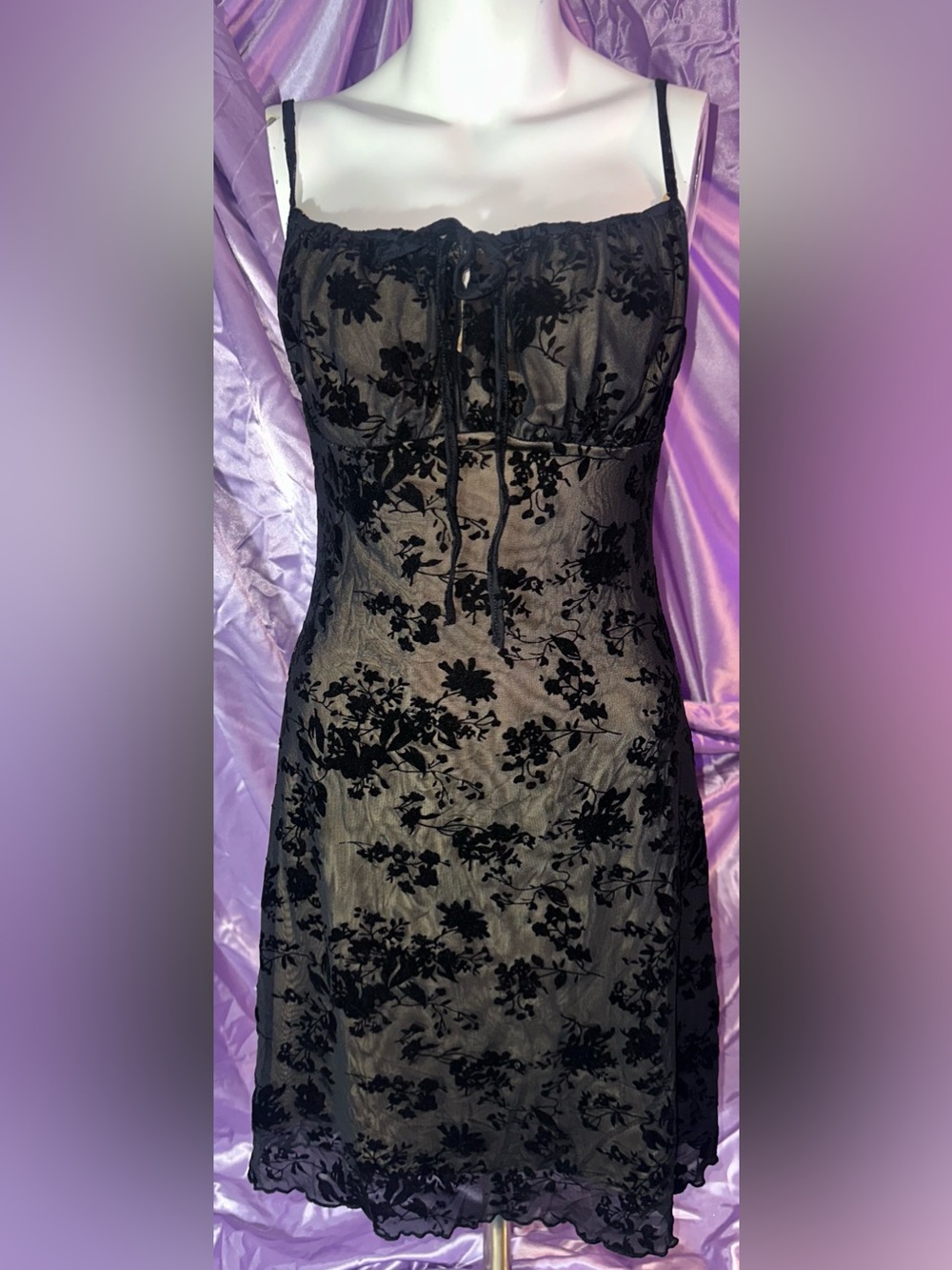 Vintage 90s/Y2K Whimsigoth Velvet Burnout Floral Cami Dress